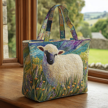 Sheep In Floral Meadow Quilted Tote