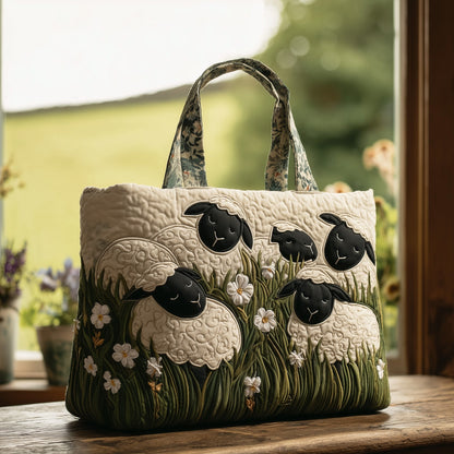 Sheep In Meadow Quilted Tote