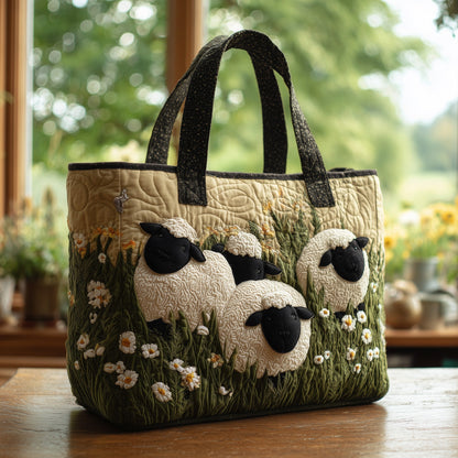 Everyday Sheep Embroidery Quilted Tote