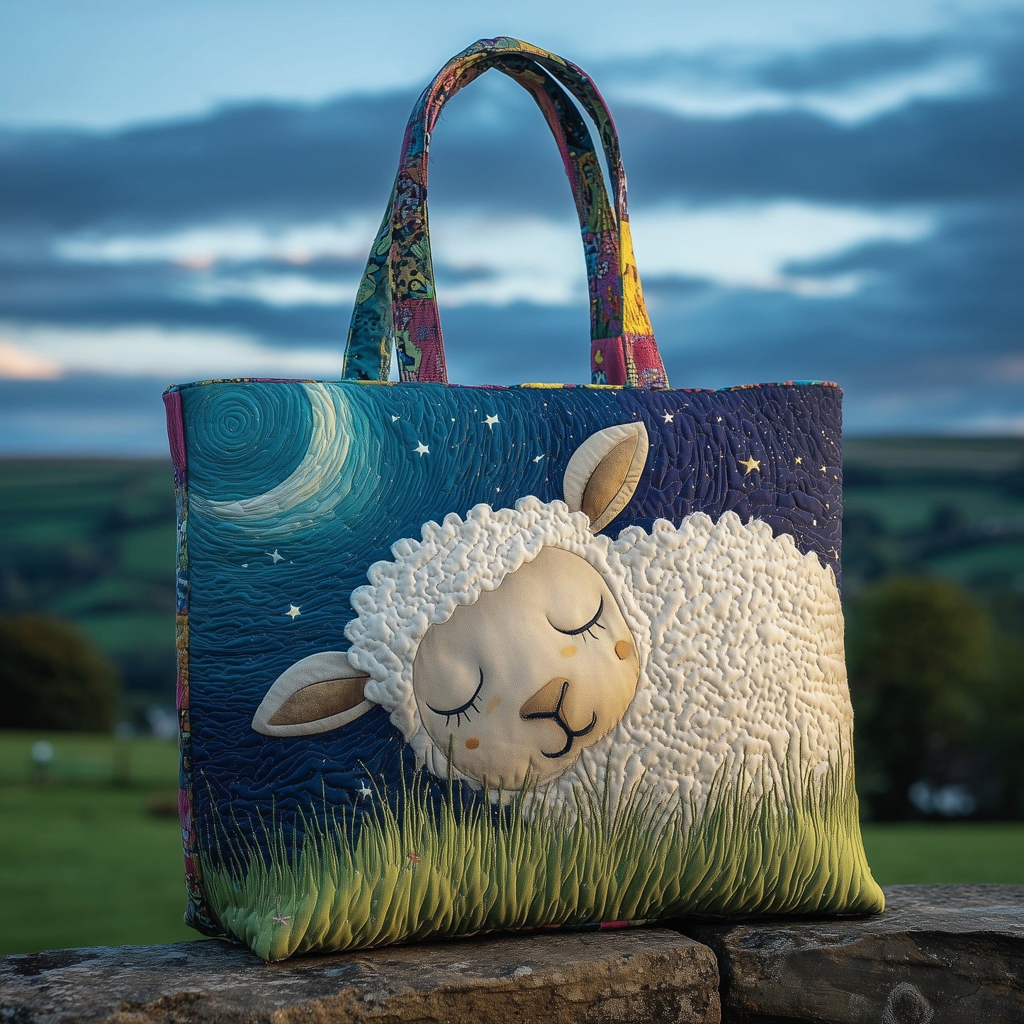 Sleepy Sheep Night Sky Quilted Tote