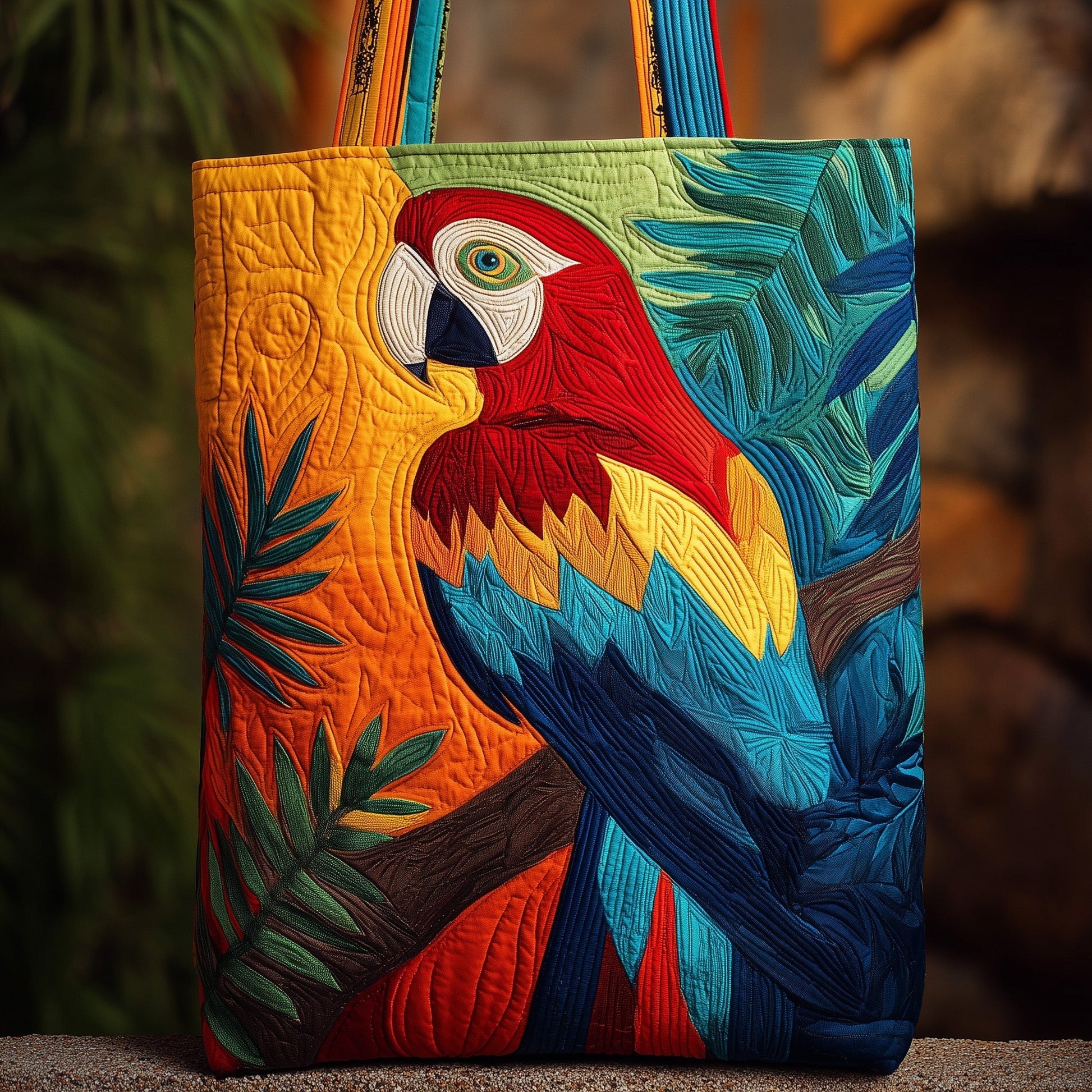 Colorful Parrot Bird Quilted Tote