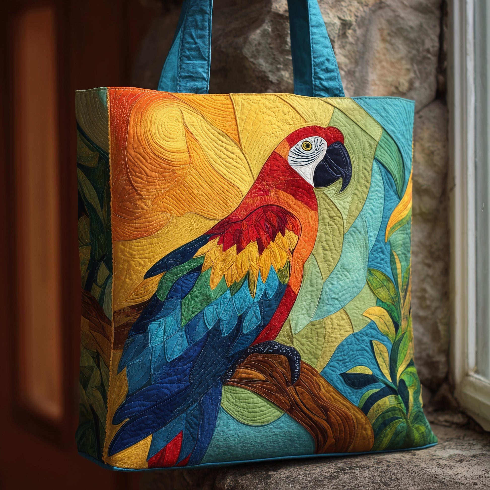 Colorful Parrot Artwork Quilted Tote