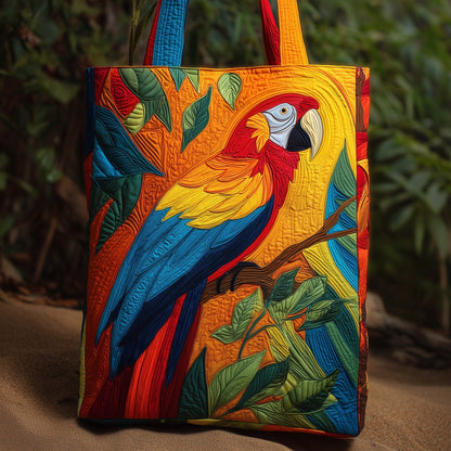 Colorful Parrot Leaves Quilted Tote