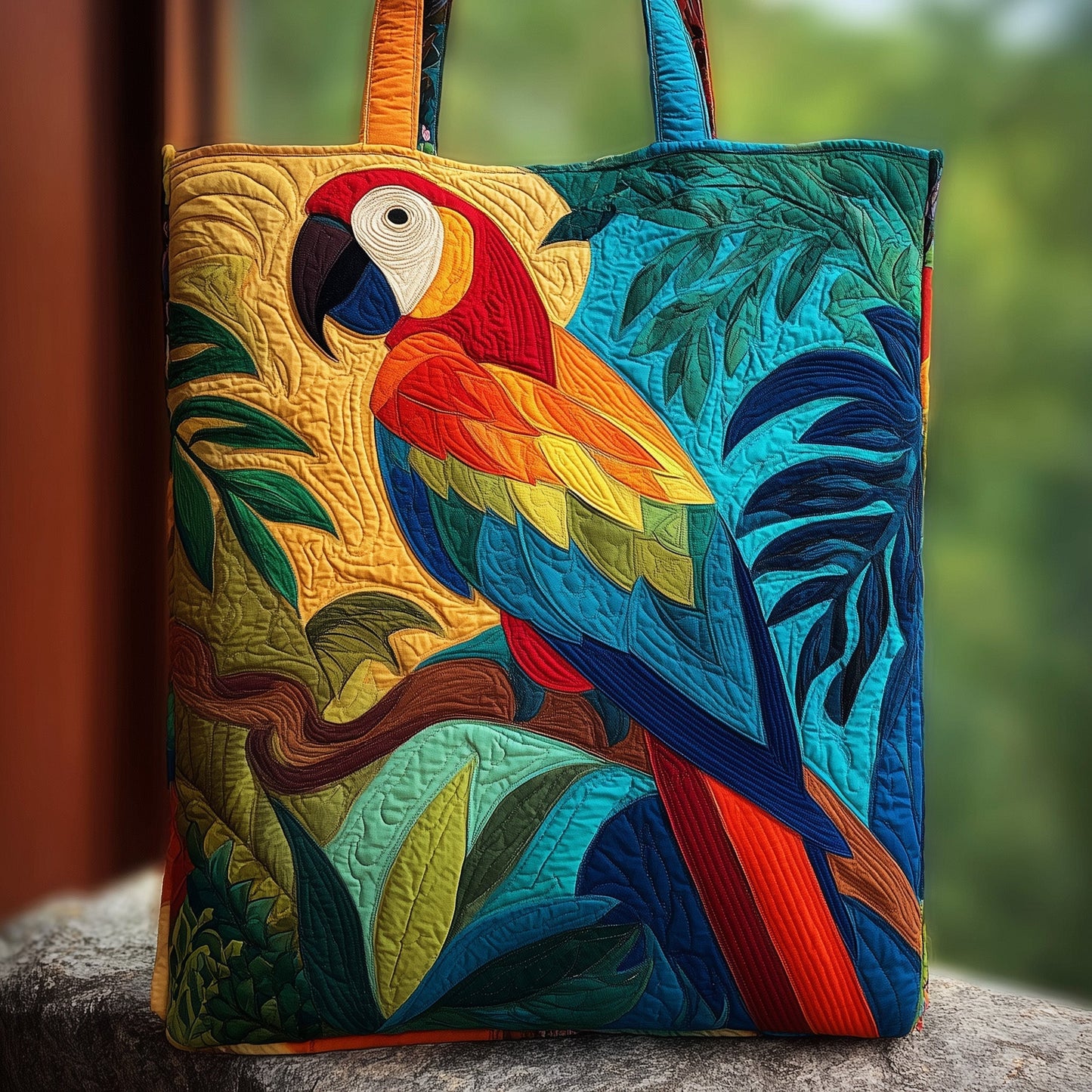 Parrot Tropical Leaves Quilted Tote