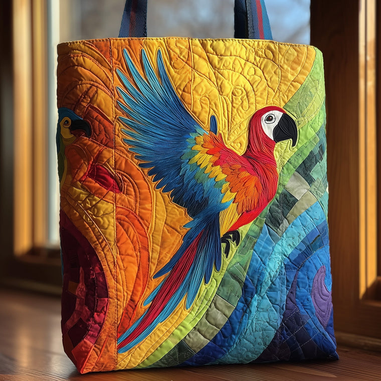 Colorful Parrot Birds Quilted Tote