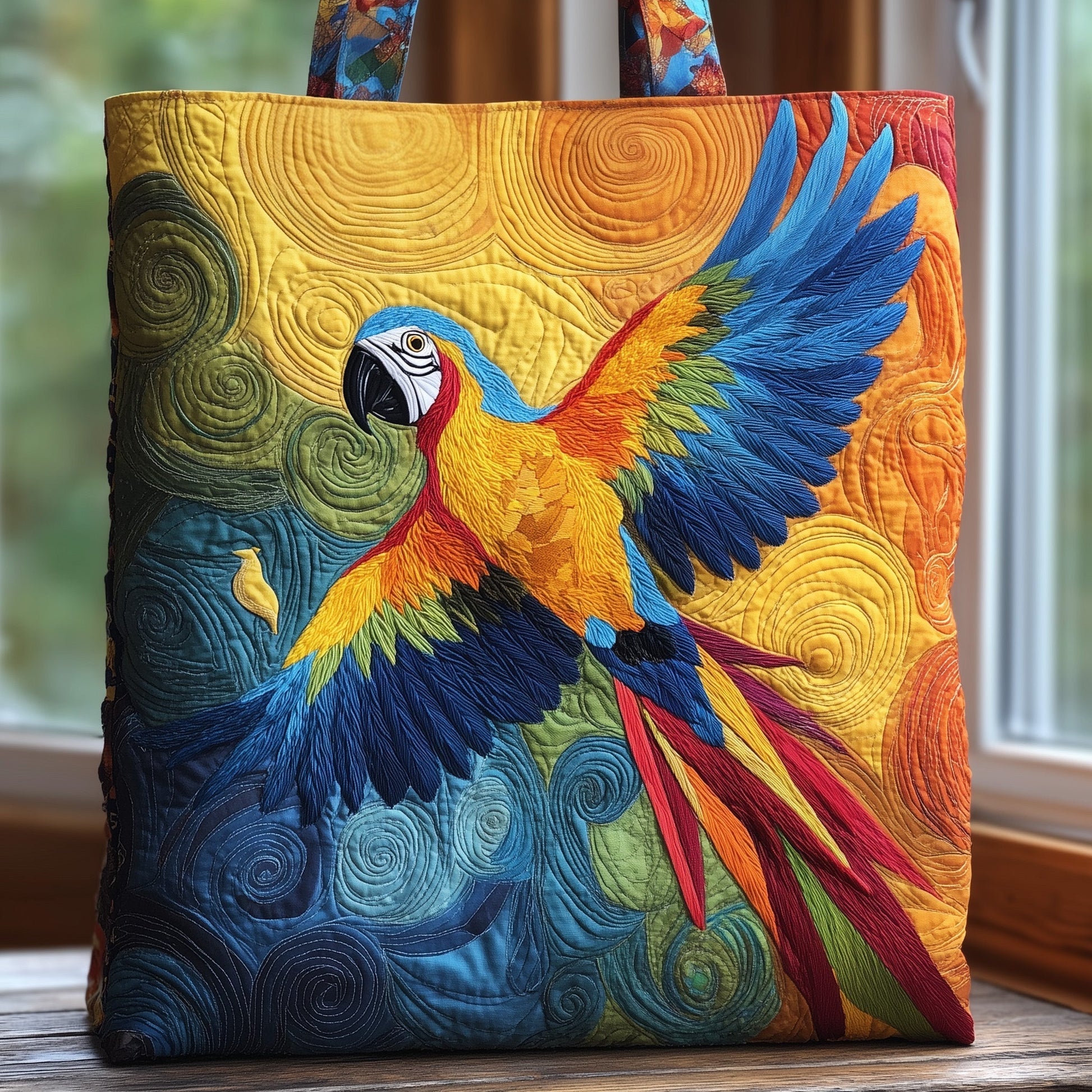 The Vibrant Parrot Quilted Tote