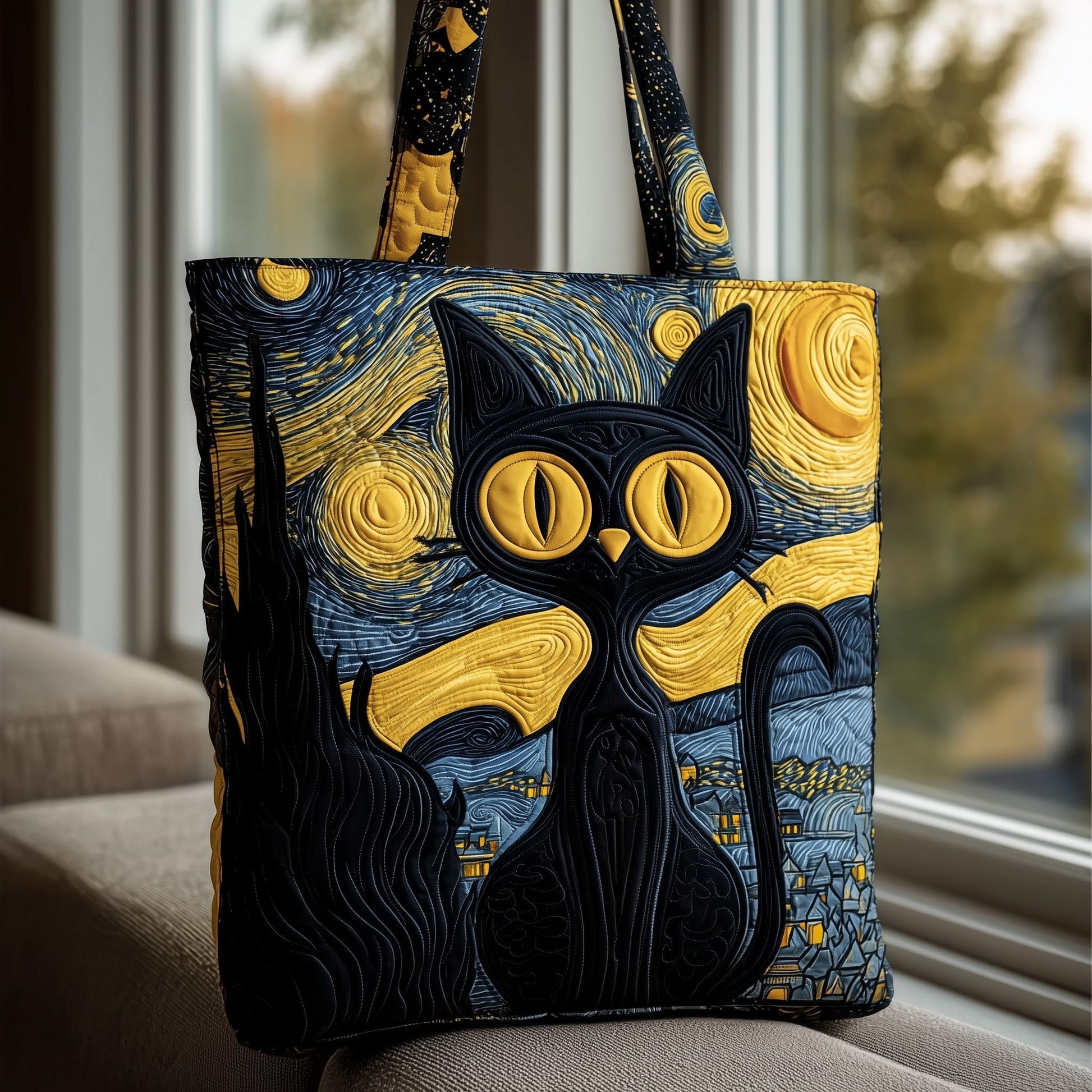 Everyday Black Cat Quilted Tote