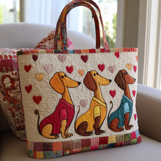 Dachshund Dogs Hearts Quilted Tote