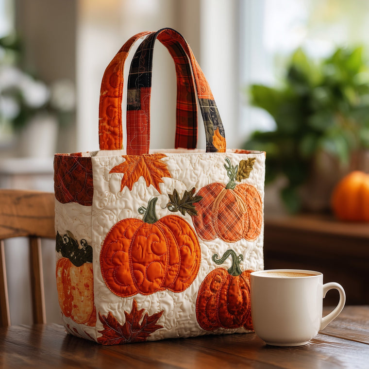 Pumpkin Autumn Leaves Quilted Tote