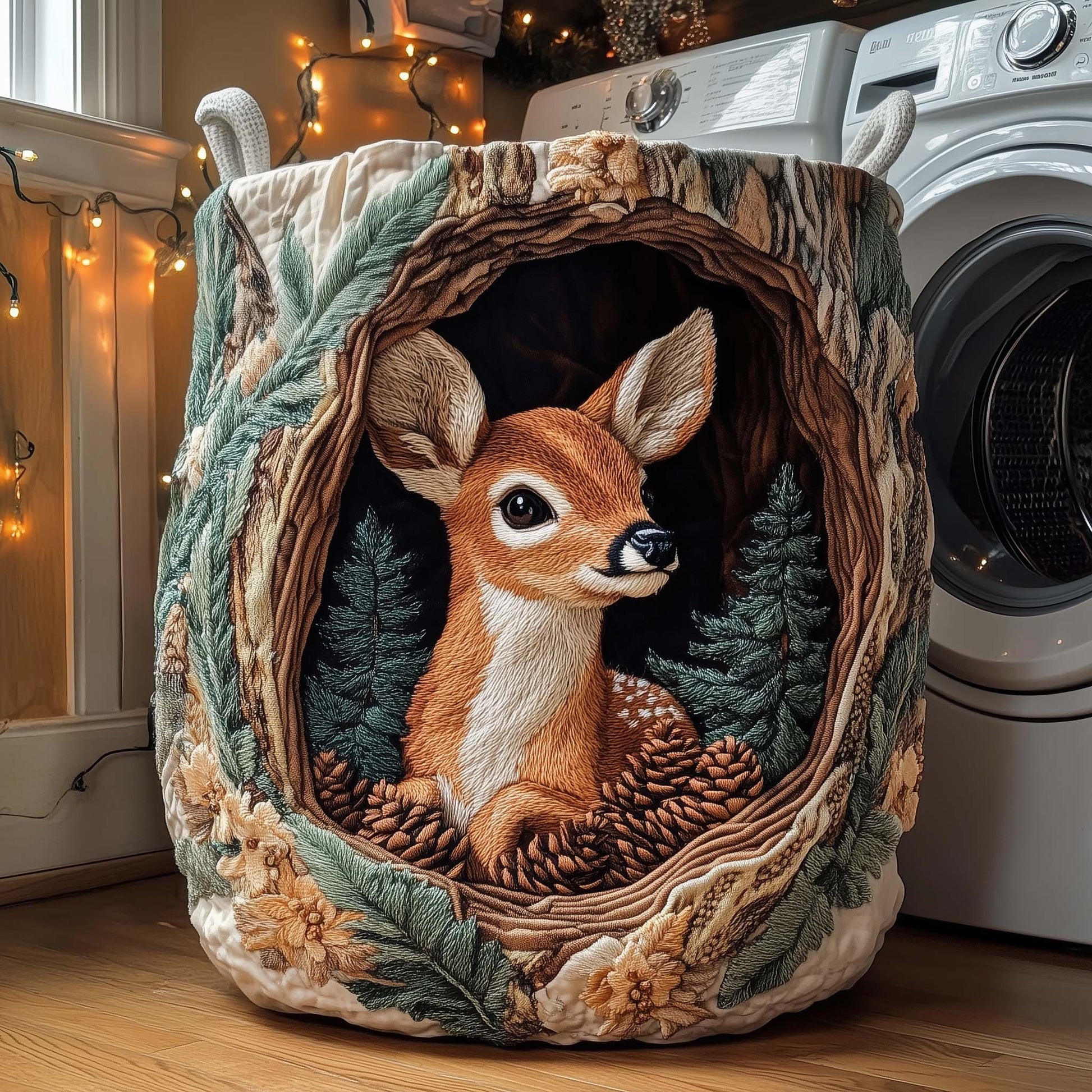 The Deerwood Hideaway Quilted Laundry Basket Tote 5244