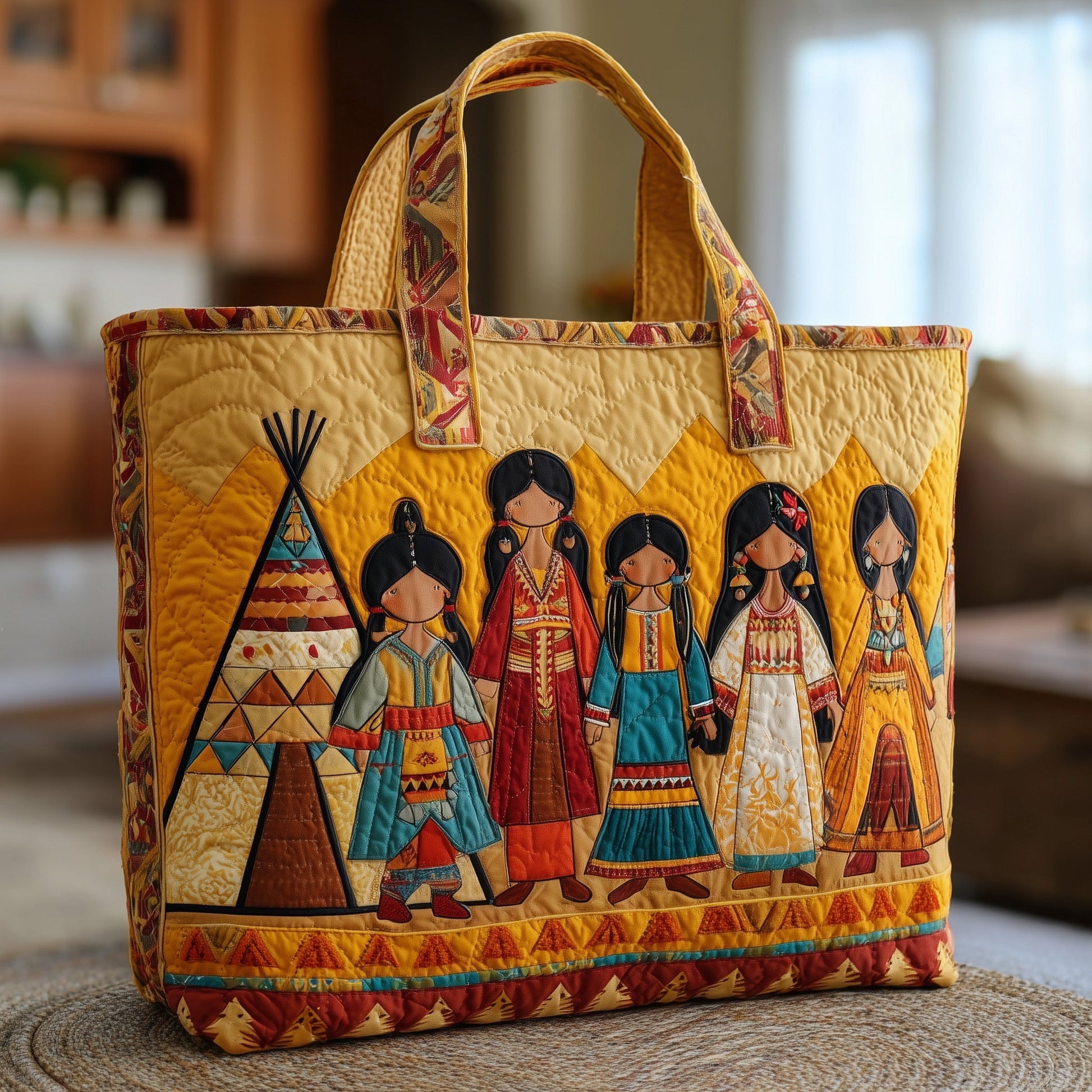 Native American Figures Quilted Tote