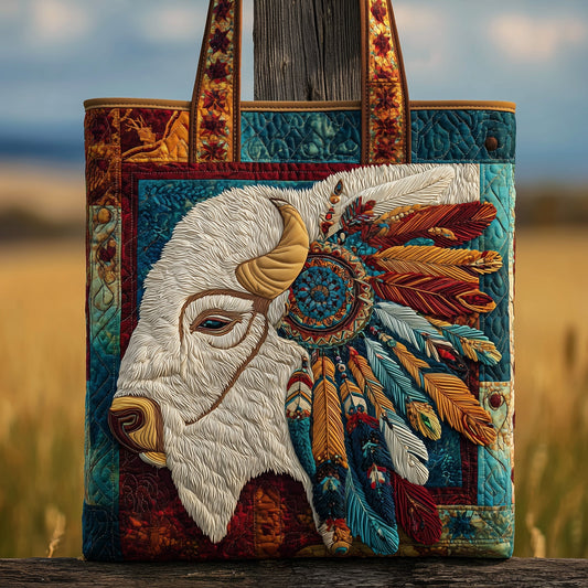 White Buffalo Feathers Quilted Tote