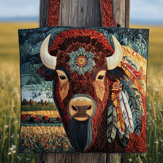 Bison Native American Art Quilted Tote