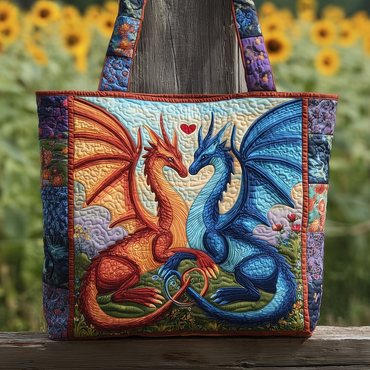 Two Embracing Dragons Quilted Tote