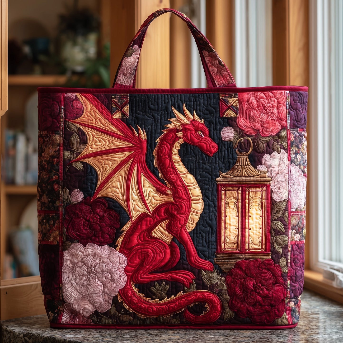 Everyday Red Dragon Quilted Tote