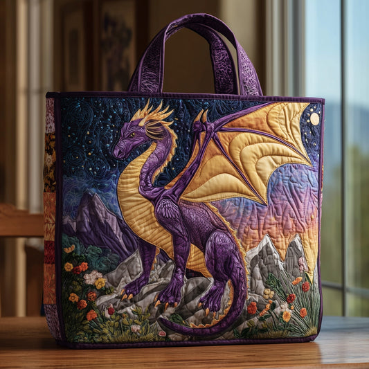 Purple Gold Dragon Quilted Tote