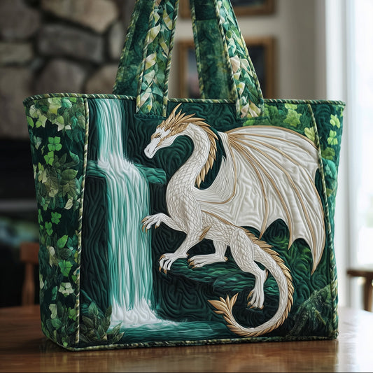 White Dragon Illustration Quilted Tote