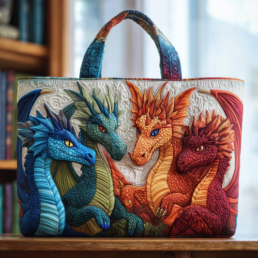 Everyday Colorful Dragons Quilted Tote