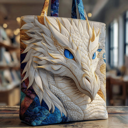 White Dragon Face Quilted Tote