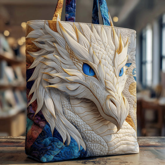 White Dragon Face Quilted Tote