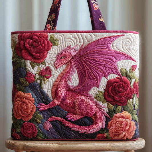 Pink Dragon Roses Quilted Tote