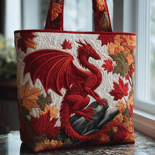Red Dragon Fall Leaves Quilted Tote