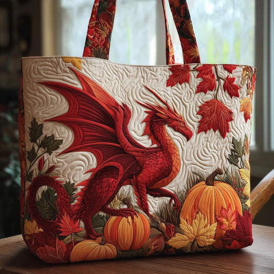 Red Dragon Autumn Leaves Quilted Tote