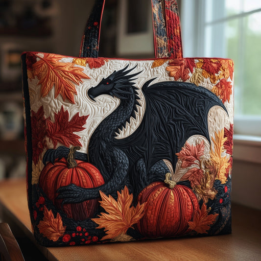 Black Dragon Autumn Leaves Quilted Tote