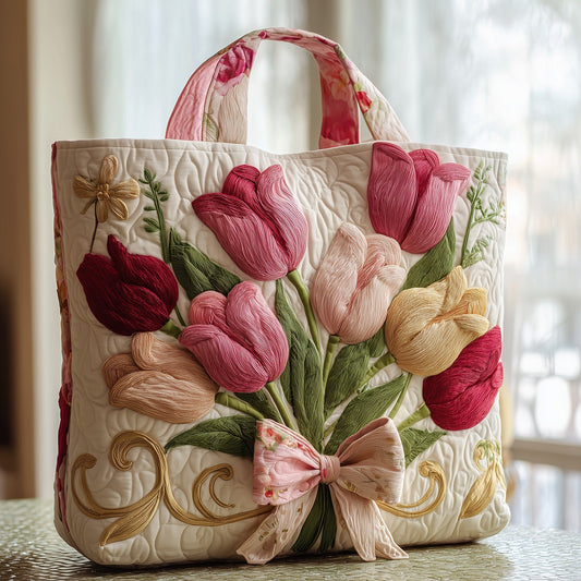Tulip Floral Bouquet Quilted Tote