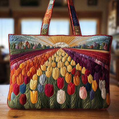 Colorful Tulip Garden Quilted Tote