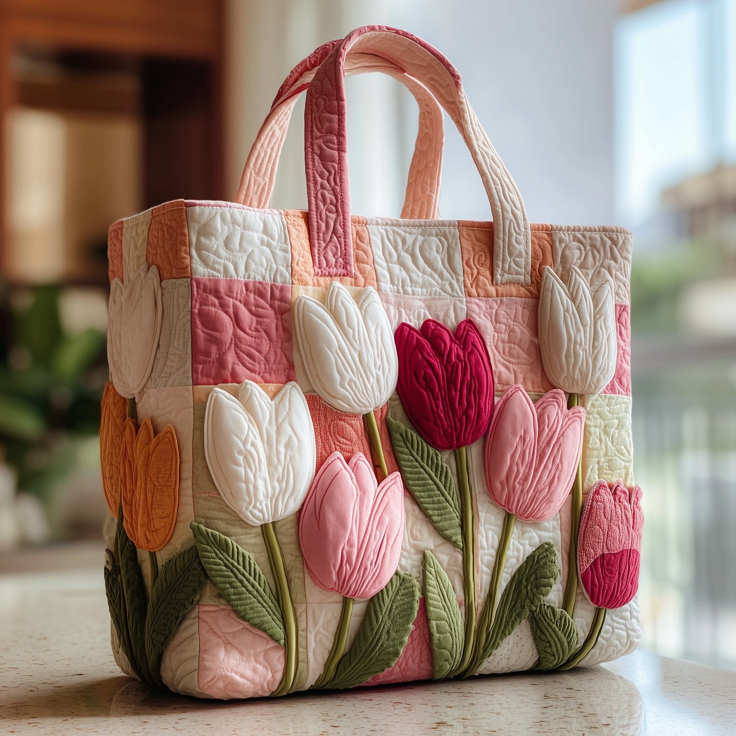 Everyday Tulip Flowers Quilted Tote