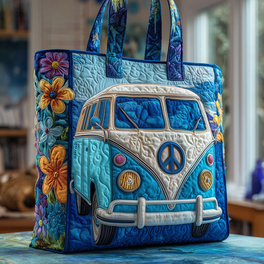 Vintage Van Flowers Quilted Tote