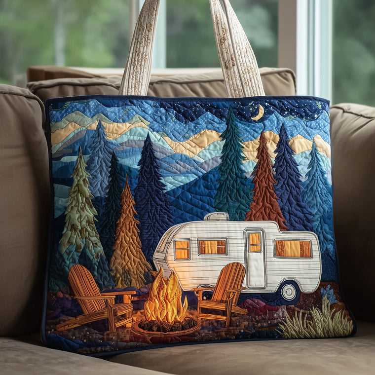 Camper Campfire Pines Quilted Tote