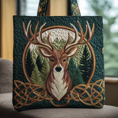 Deer Forest Nature Quilted Tote