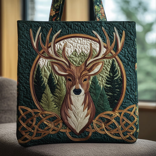 Deer Forest Nature Quilted Tote