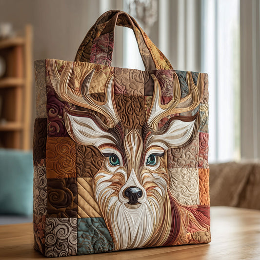 Deer Head Forest Quilted Tote
