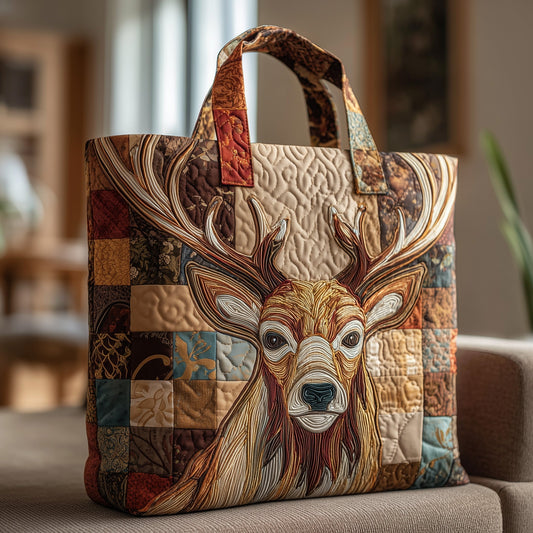 Deer Forest Patchwork Quilted Tote