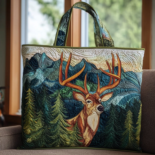 Deer Mountain Scene Quilted Tote
