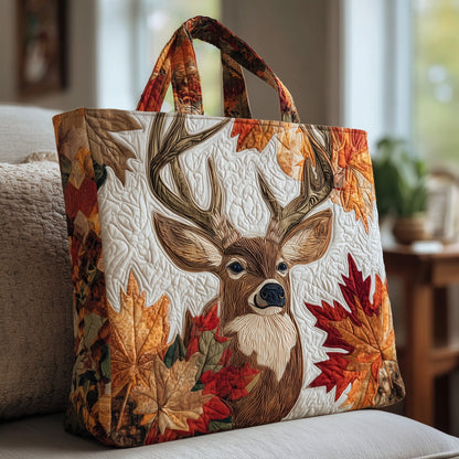 Deer Autumn Leaves Quilted Tote