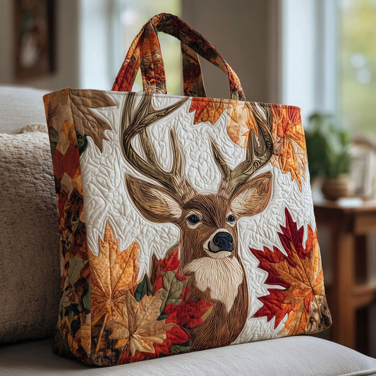 Deer Autumn Leaves Quilted Tote