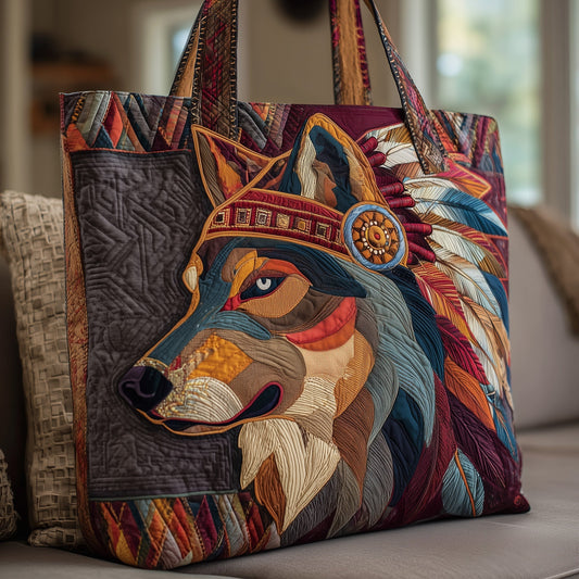 Native American Wolf Quilted Tote