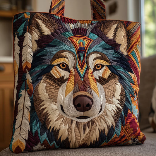 Native Wolf Artwork Quilted Tote