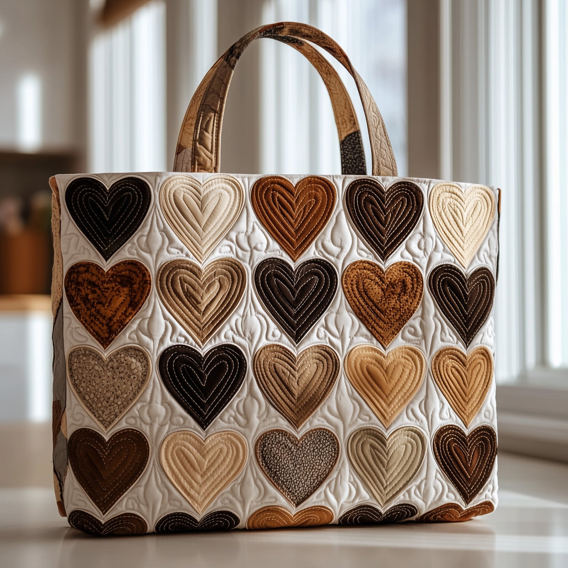 Everyday Multicolor Hearts Quilted Tote