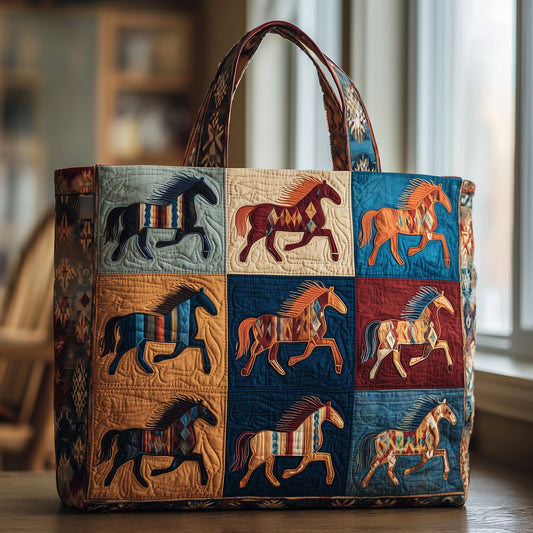 Running Horses Patchwork Quilted Tote