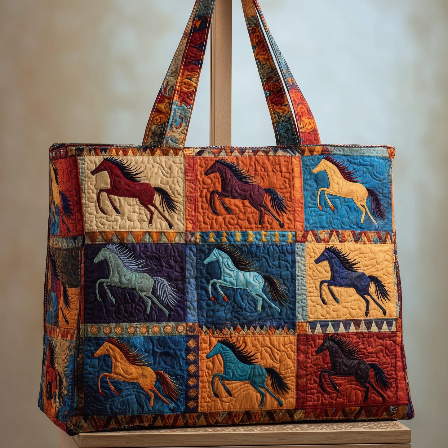 Galloping Horses Patchwork Quilted Tote