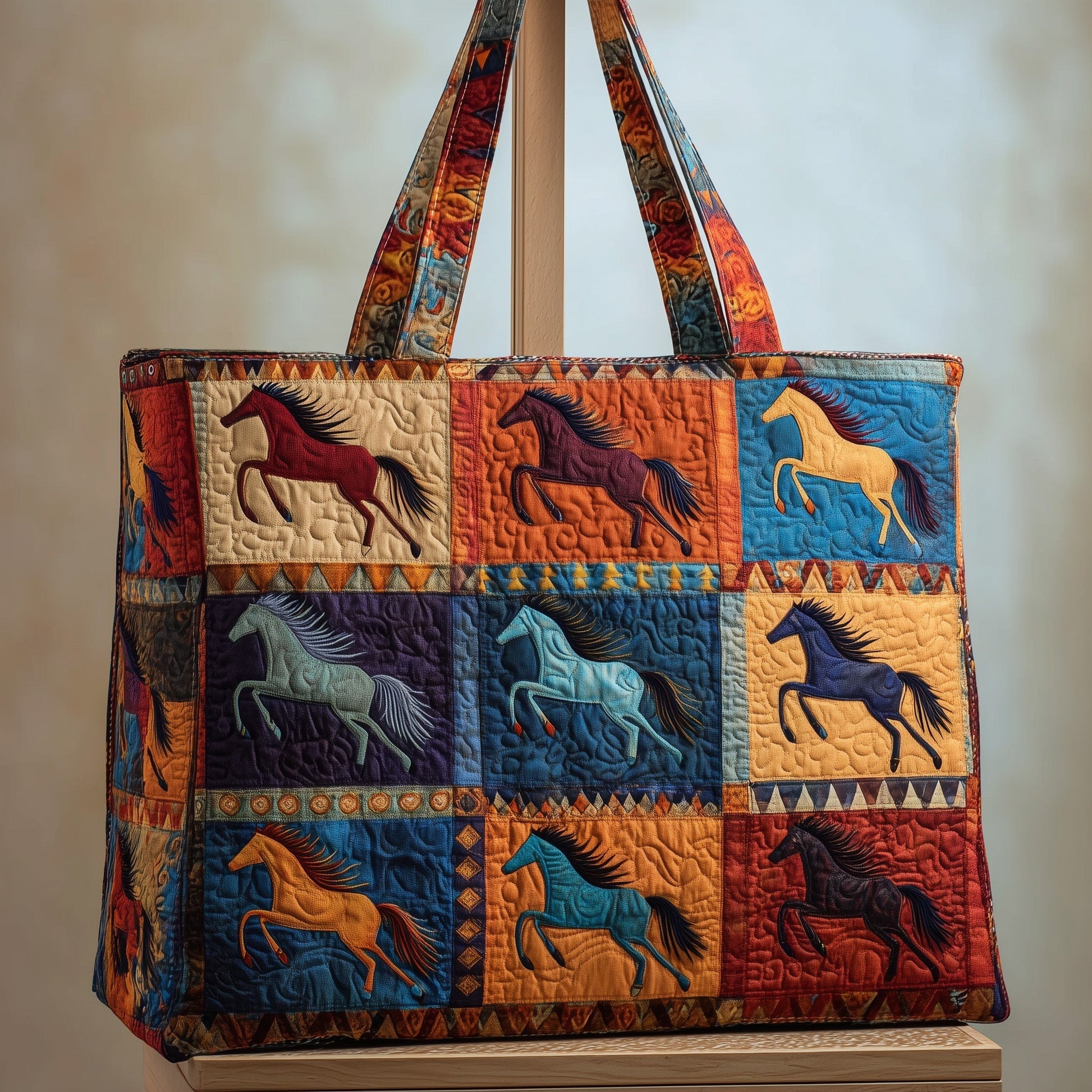Galloping Horses Patchwork Quilted Tote