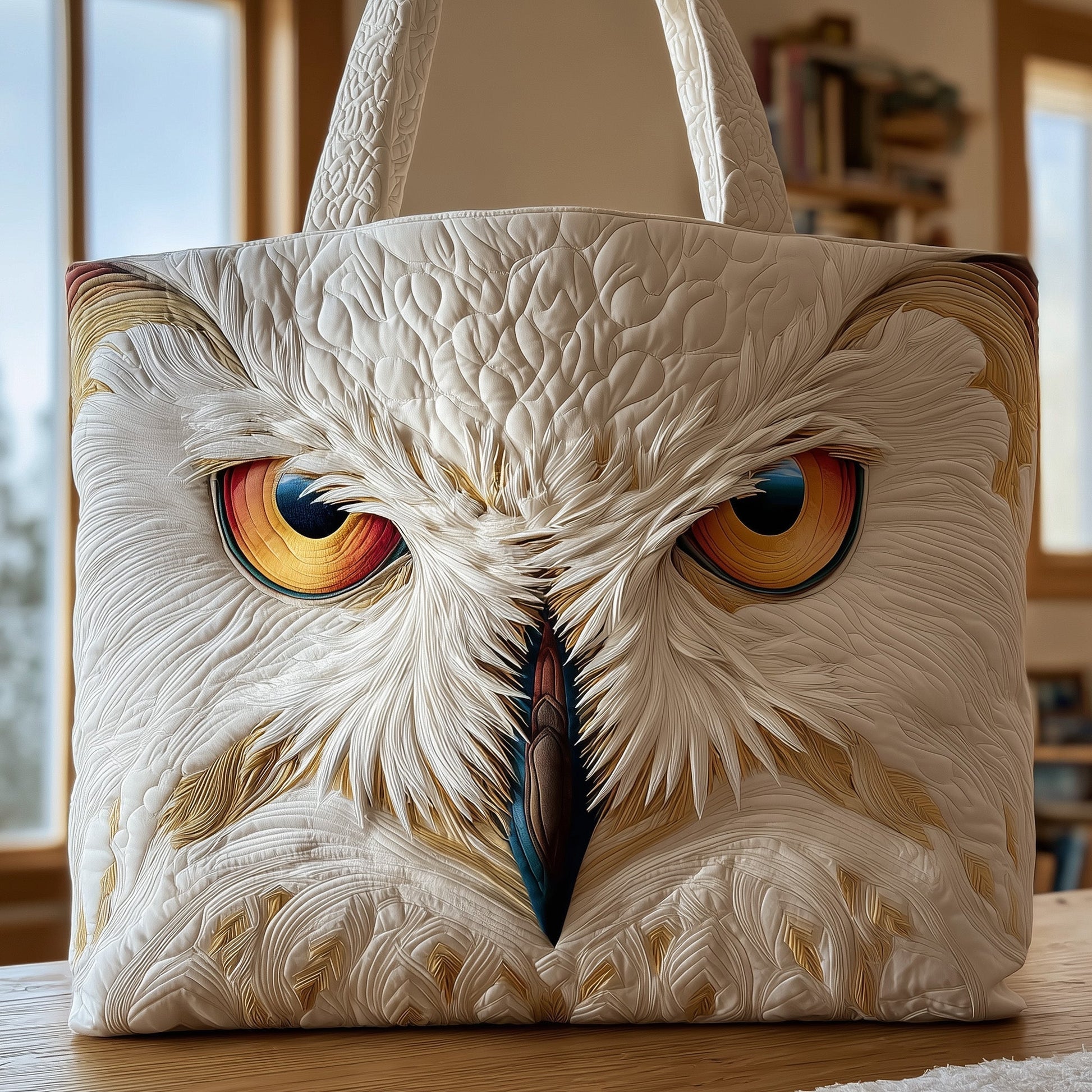 Owl Face Close-Up Quilted Tote