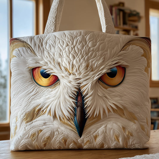 Owl Face Close-Up Quilted Tote