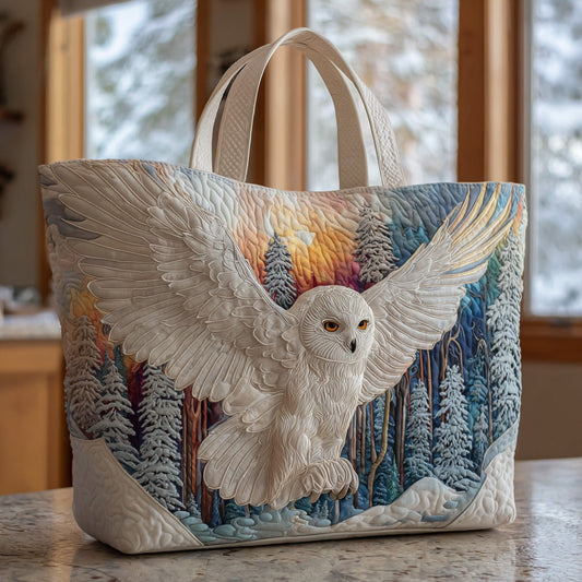 Snowy Owl Flight Quilted Tote