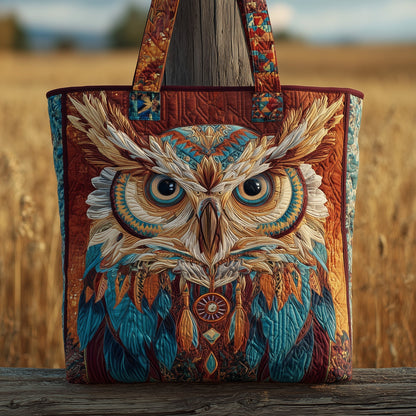 Intricate Owl Artwork Quilted Tote